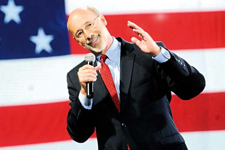 Tom Wolf talks to his supporters during a rally at Santander Stadium on Tuesday, May 20, 2014 after winning the Democratic nomination for Pa. Governor. (AP Photo/York Daily Record, Jason Plotkin)