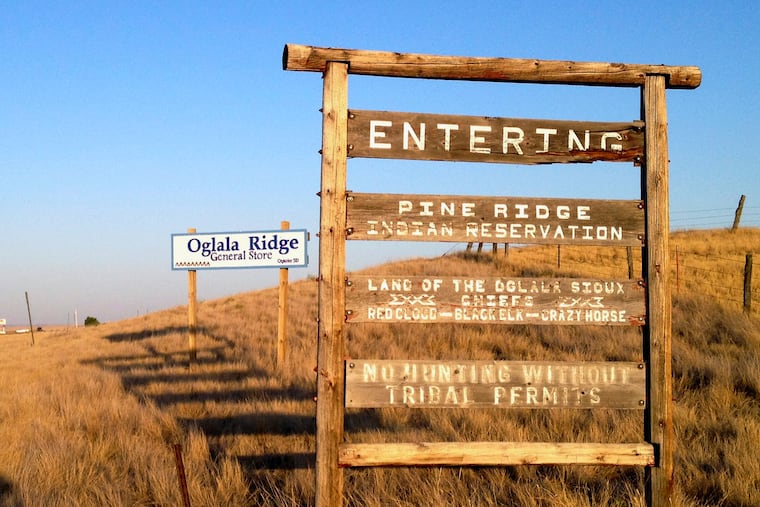 This photo from Sept. 9, 2012, shows the entrance to the Pine Ridge Indian Reservation in South Dakota, home to the Oglala Sioux tribe.