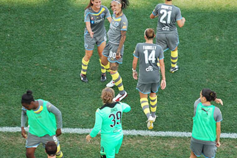Natasha Kai celebrates after scoring for the Independence in the 46th minute. (Jonathan Tannenwald/Philly.com)