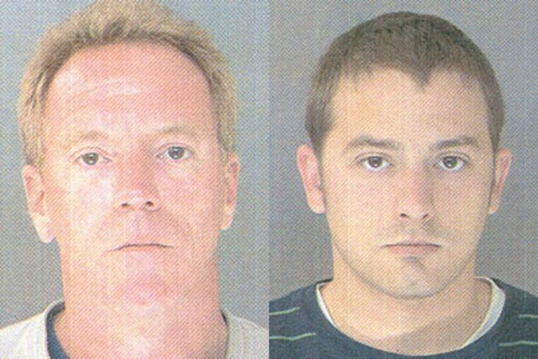 Police say off-duty firefighter Gerard M. Shaffer, 47, left, and his son, Gerard, 21, right, viciously beat a pedestrian to death on April 8. They have been charged with third-degree murder.