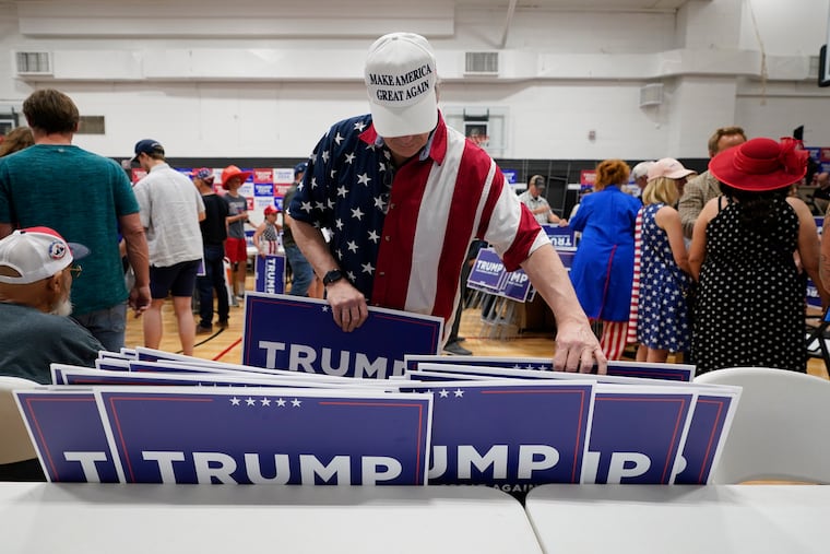 Volunteers for former President Donald Trump on June 1, 2023, in Des Moines, Iowa.