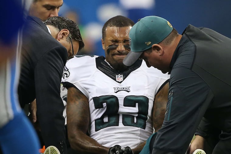 The Eagles' Nolan Carroll broke his right ankle on a play in the second quarter against the Lions. The season for the cornerback, who has played 99 percent of the defensive snaps, is over.
