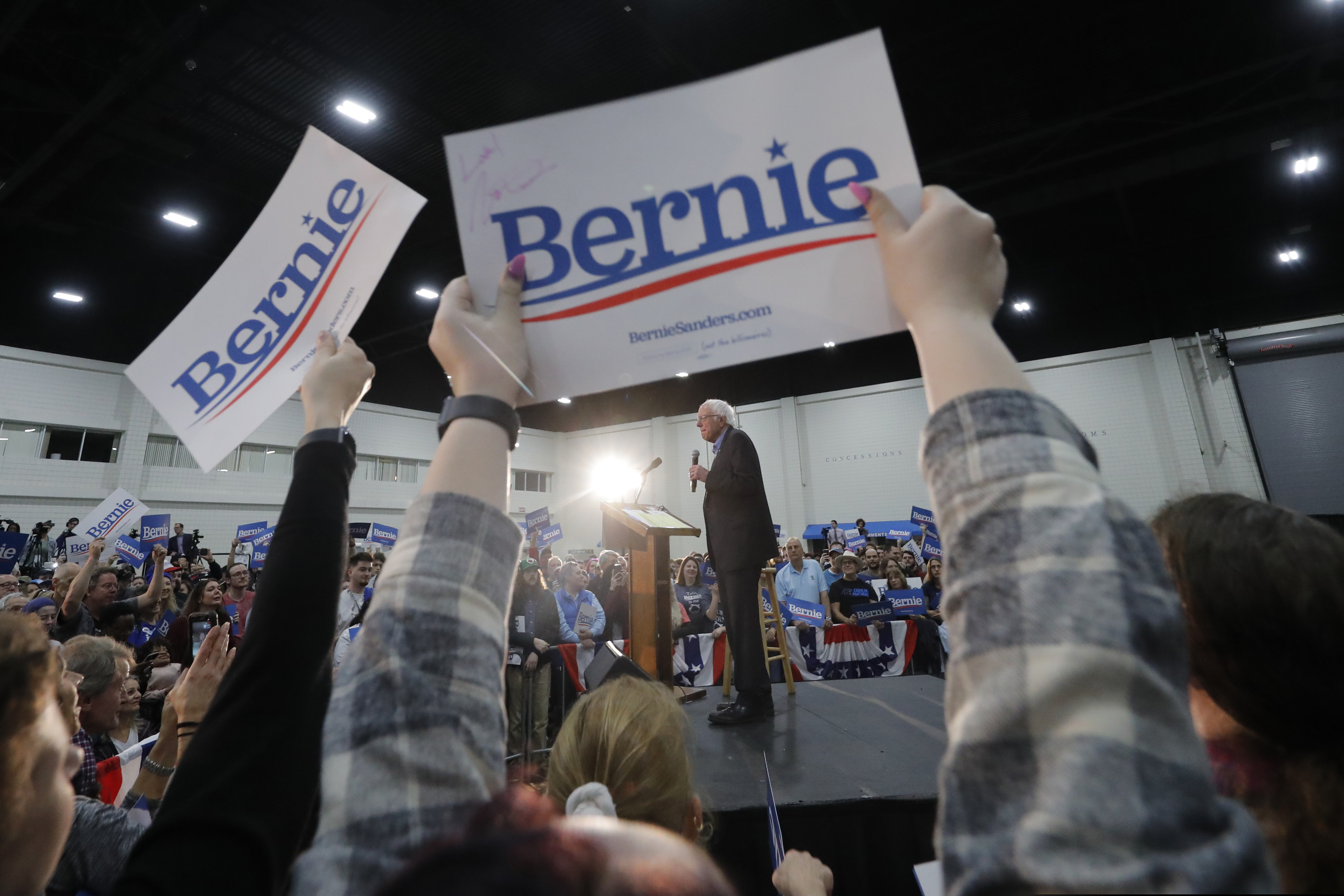 Democratic presidential candidate, Sen. Bernie Sanders, I-Vt., pauses as he speaks at a campaign event in Myrtle Beach, S.C., Wednesday, Feb. 26, 2020.