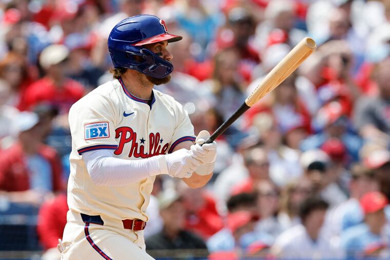 Phillies first baseman Bryce Harper has walked 18 times this season, tied for third in Major League Baseball.