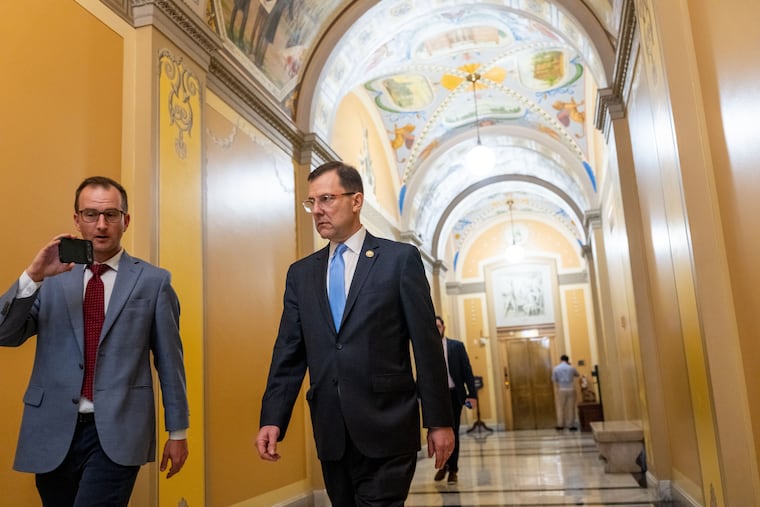 FILE — Rep. Tom Kean Jr. (R-N.J.) on Capitol Hill following a long absence in Washington, on June 30, 2026. Kean, a New Jersey Republican who was absent from Congress while being treated for depression, has since appeared at few campaign events and declined interview requests.