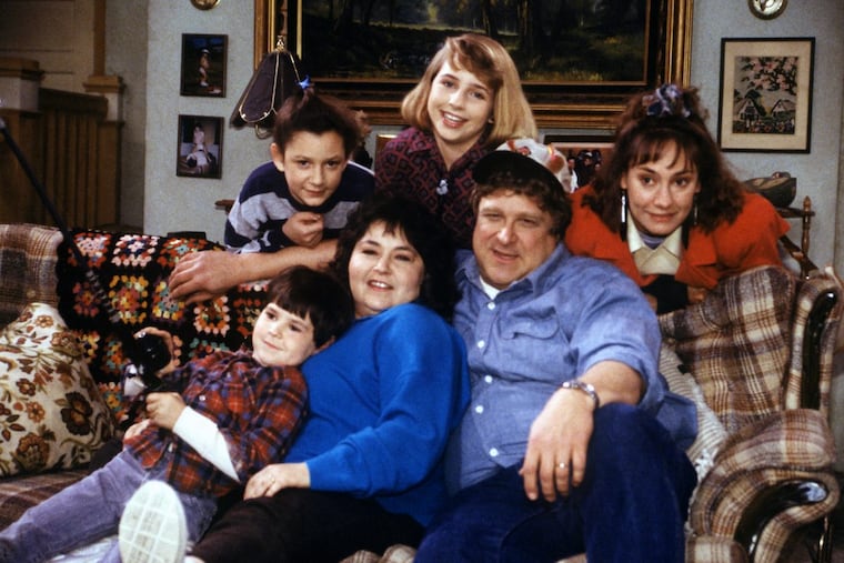 ABC’s “Roseanne” stars Michael Fishman as DJ Conner, Sara Gilbert as Darlene Conner, Roseanne Barr as Roseanne Conner, Alicia Goranson as Becky Conner, John Goodman as Dan Conner and Laurie Metcalf as Jackie Harris.