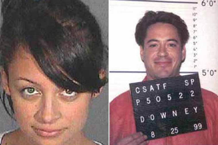 Left: Nicole Richie was arrested in December 2006 on suspicion of driving under the influence. Right: Robert Downey, Jr., was photographed in August 1999 after he was convicted of drug charges.
