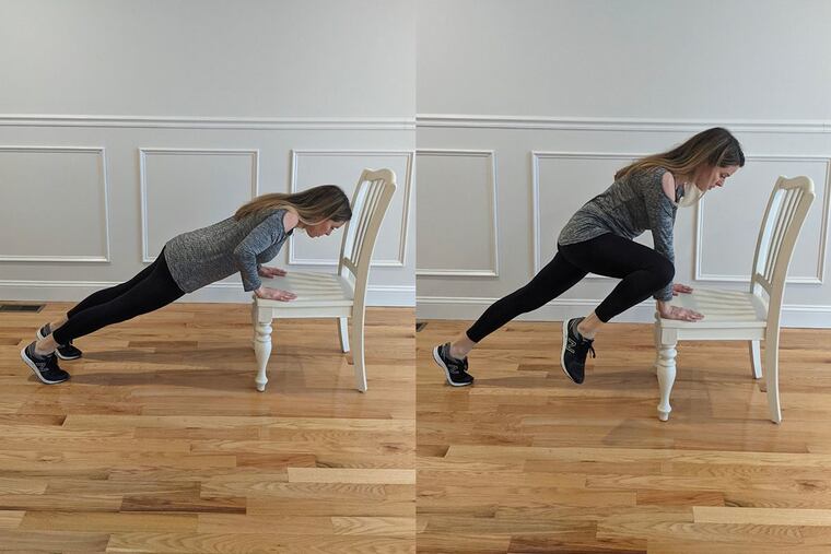 Ashley demonstrates a beginner push-up jump.