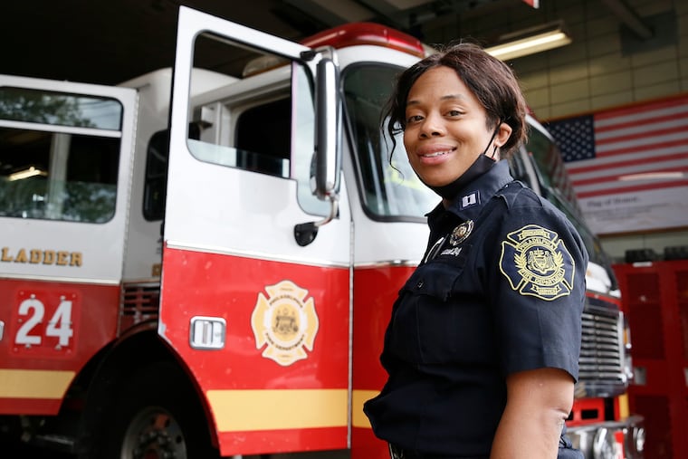 Philadelphia Fire Department Capt. Lisa Forrest will be the first Black woman promoted to battalion chief in the department's history Tuesday. Forrest is pictured here, on one of her last days as a captain at Ladder 24 in West Philadelphia.