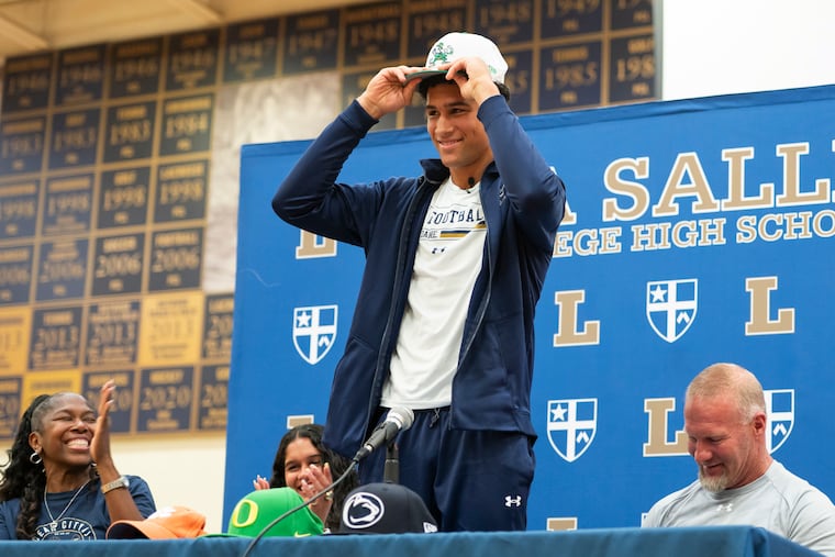 La Salle's Joey O’Brien announces his decision at his high school to commit to Notre Dame on Friday.