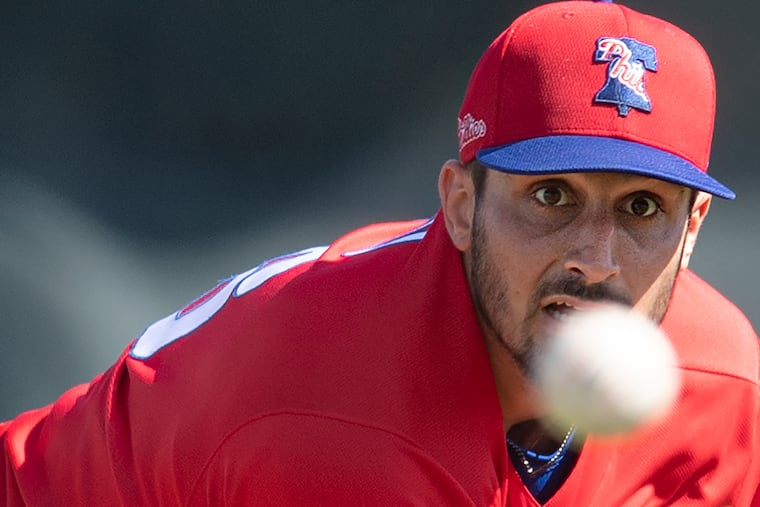 Phillies pitcher Zach Eflin throws during spring training in Clearwater, Fla. Saturday, February 27, 2021.