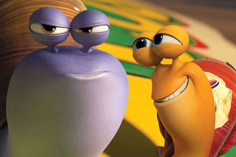Chet (left, voiced by Paul Giamatti) is the older brother, and voice of reason, to Turbo (Ryan Reynolds), an underdog snail whose dreams kick into overdrive.