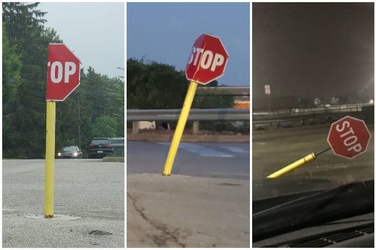 Cheltenham Township residents and members of the "Elkins Park Happenings!" Facebook group have rallied around a stop sign they've named Stoppy, which suffers repeated blows at its post on Shoppers Lane in the Greenleaf at Cheltenham shopping center.