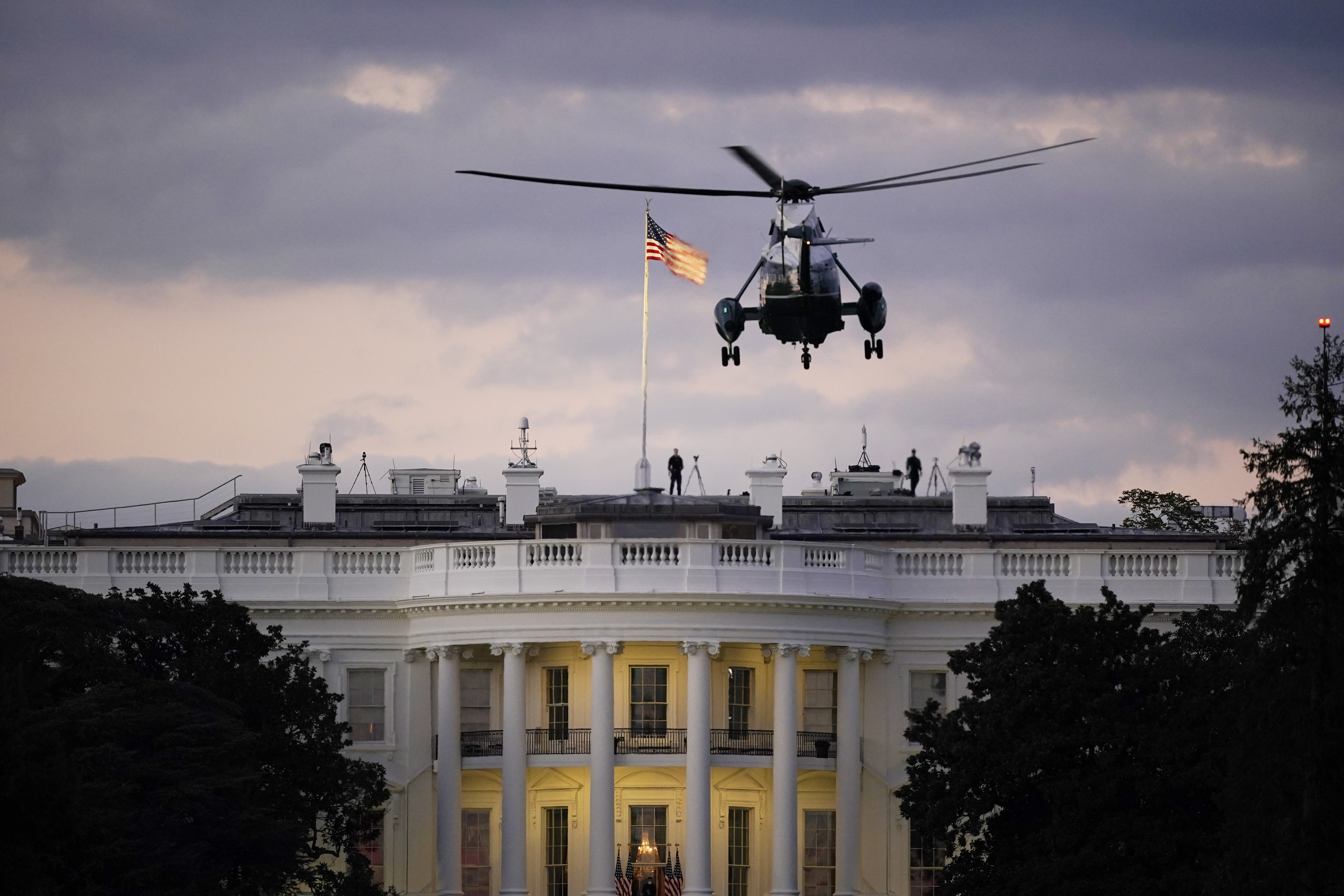 President Donald Trump arrives back at the White House aboard Marine One on Monday evening.