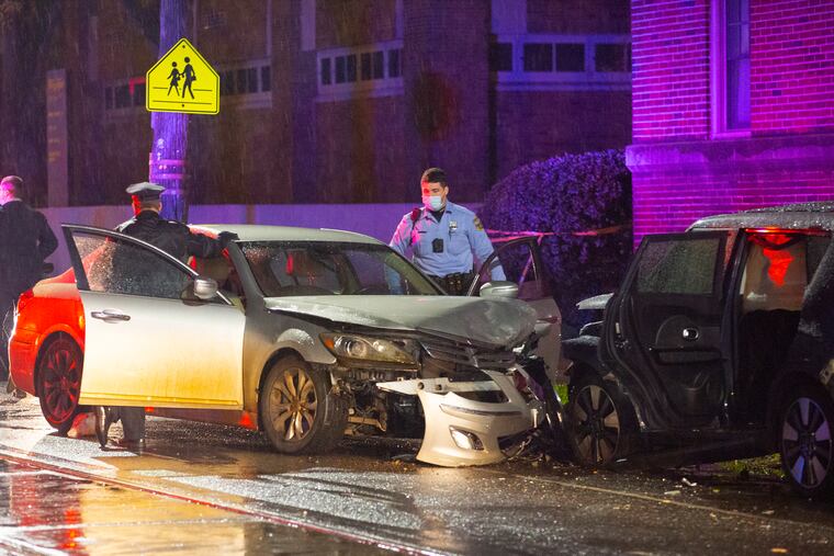 The aftermath of a police pursuit and multi-vehicle crash on Baltimore Avenue and 60th Street in 2020. A speeding police car is essentially a deadly weapon and should be treated as such, writes the Editorial Board.
