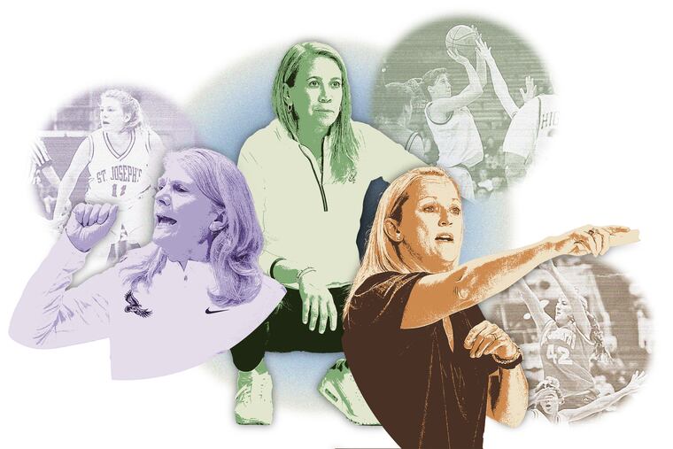 Big 5 coaches Cindy Griffin (left, St. Joe's), Denise Dillon (Villanova), and Amy Mallon (Drexel) played college ball in Philadelphia, too.