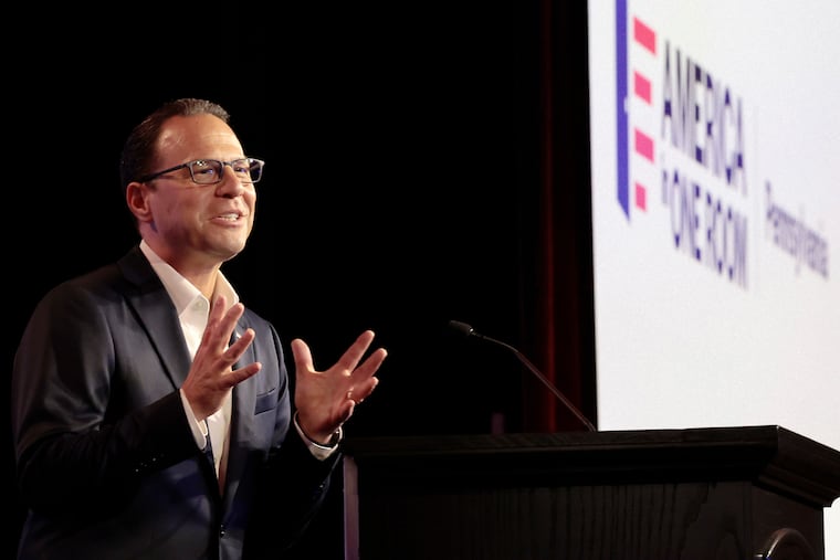 Pennsylvania Gov. Josh Shapiro speaks during the America in One Room/Pennsylvania event at the Sheraton Philadelphia Downtown on Thursday.