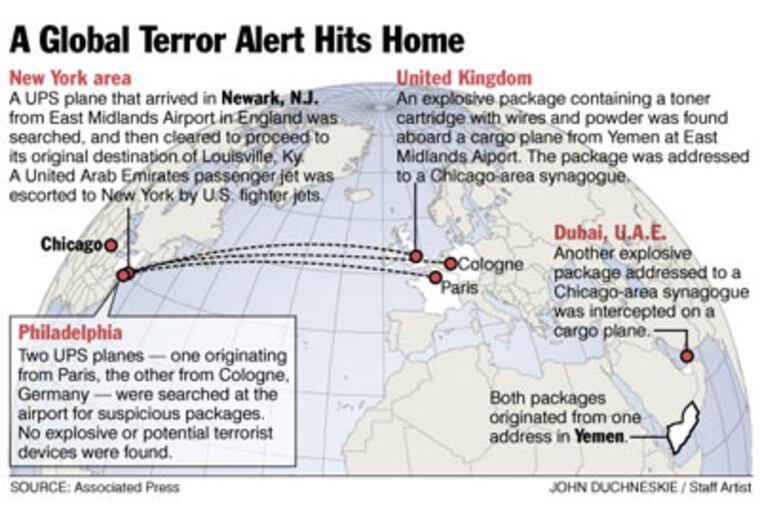 A global connection: Map shows details of how Philadelphia became involved in an international terror scare.