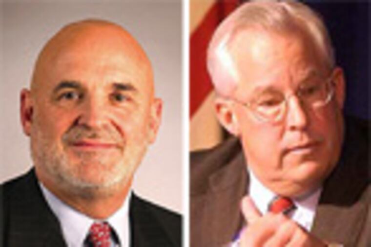 Edmond F. Notebaert (left) was hired earlier to run the Temple University Health System. Joseph W. “Chip” Marshall, the health system's president and CEO, is leaving.