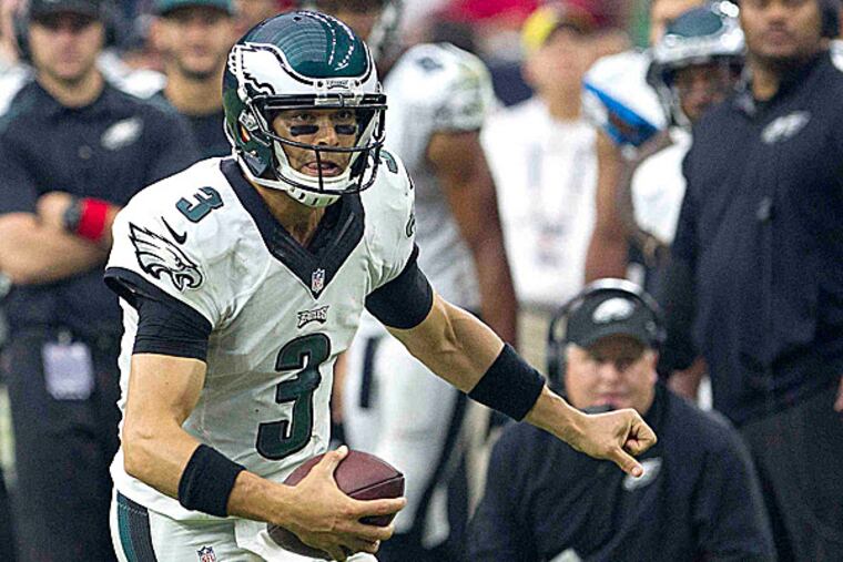 Eagles quarterback Mark Sanchez and head coach Chip Kelly. (Jason Fochtman/The Courier/AP)