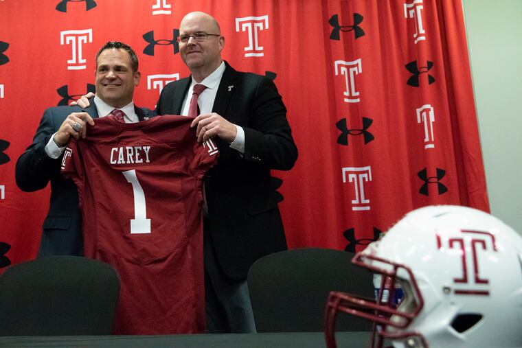 Rod Carey (right) with Temple athletic director Patrick Kraft.