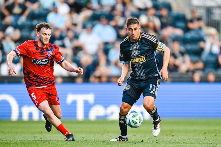 Alejandro Bedoya (right) in action for the Union in the team's first Open Cup game of this year, against Indy Eleven in May.