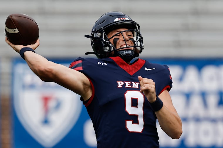 Penn quarterback Aidan Sayin and the Quakers battled to a 42-39 win in their final nonconference game of the season against Georgetown on Saturday.