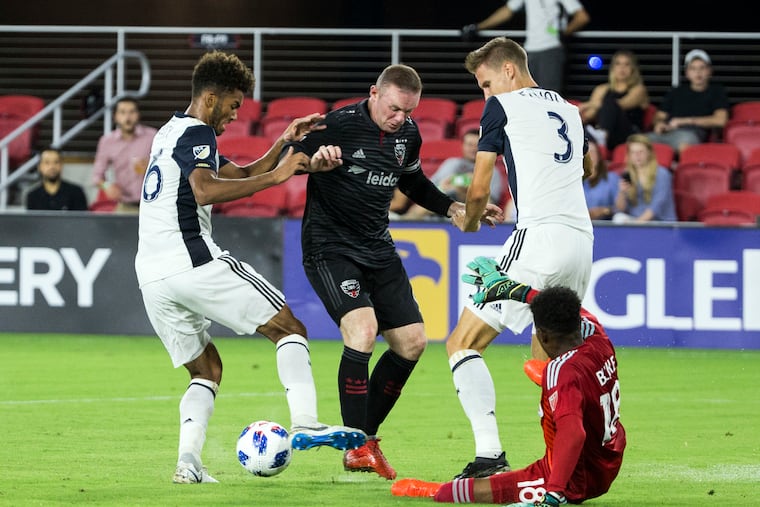 D.C. United's Wayne Rooney (center) has played against the Union three times, but never in Chester.