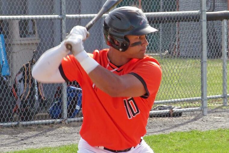 Angel Lopez bats at Northampton Community College. The 20-year-old catcher from Puerto Rico played at Perkiomen School and was drafted by the Cleveland Indians.