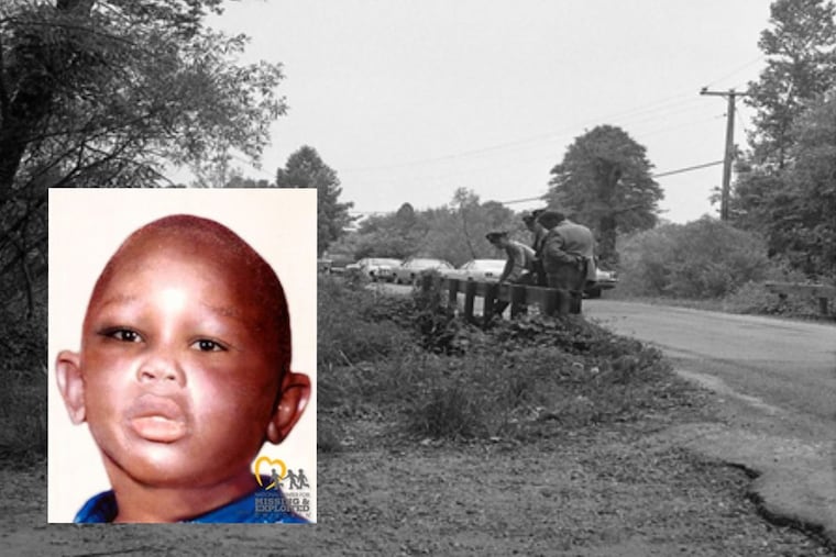 Computer-generated sketch of Carl Matthew Bryant (inset) and photograph of the 1972 crime scene in Virginia. Images provided by Fairfax County Police Department.