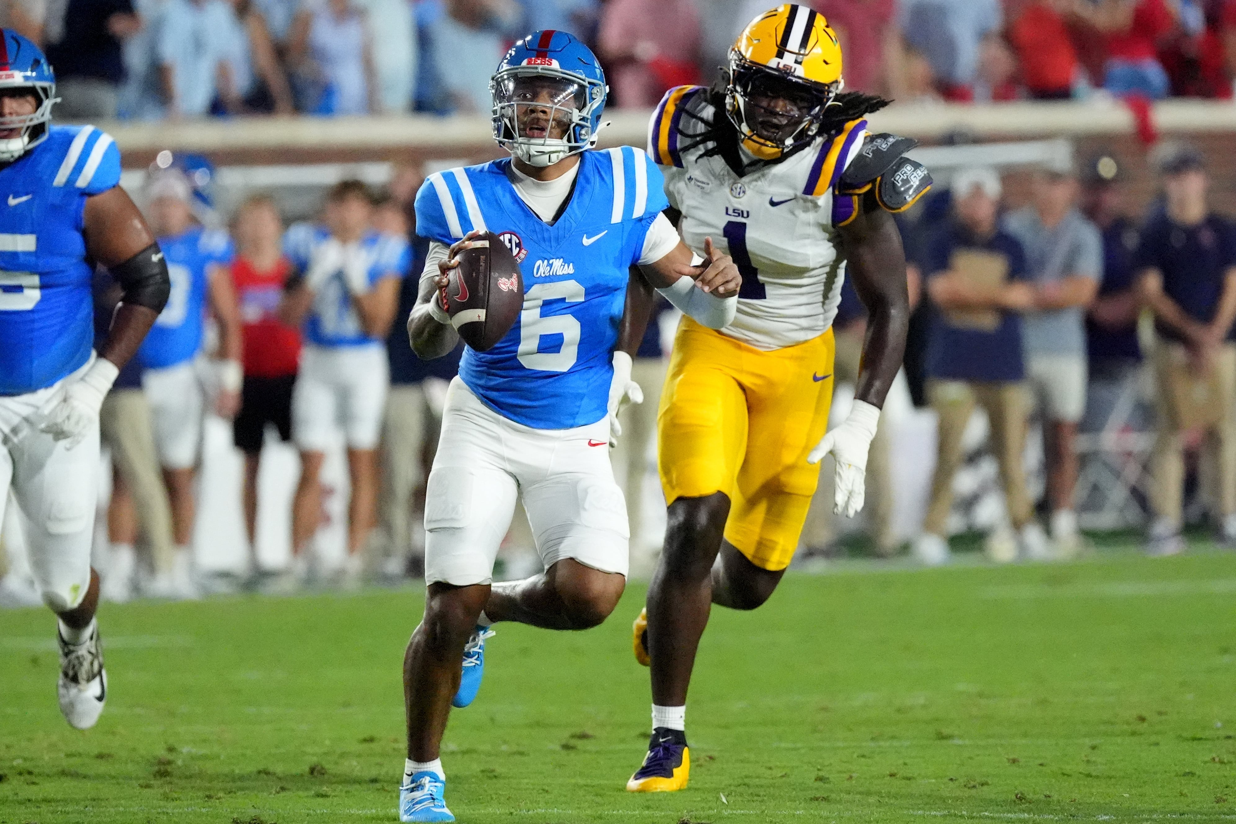 Trinidad Chambliss leads No. 8 Mississippi past No. 7 LSU 32-24 in Lane Kiffin's return to Ole Miss