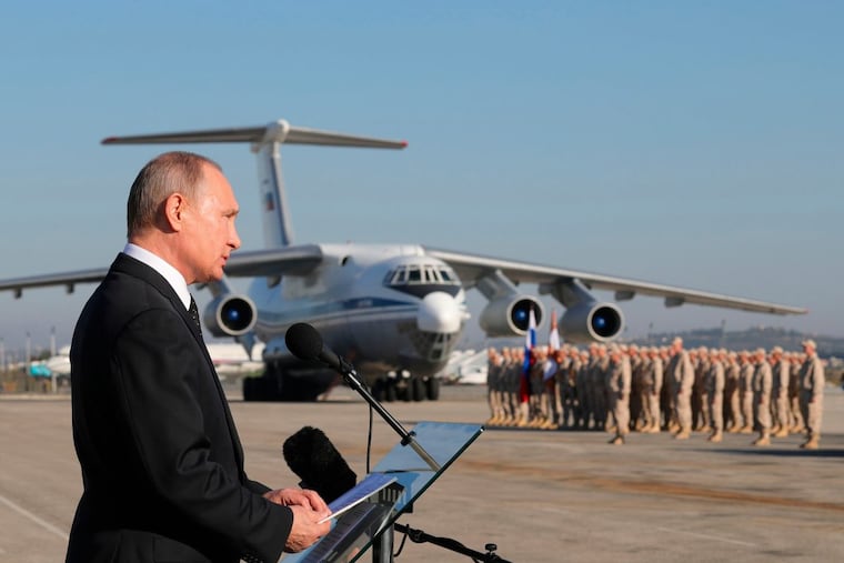 On Dec. 12, 2017,, Russian President Vladimir Putin addressed the troops at the Hemeimeem air base in Syria.