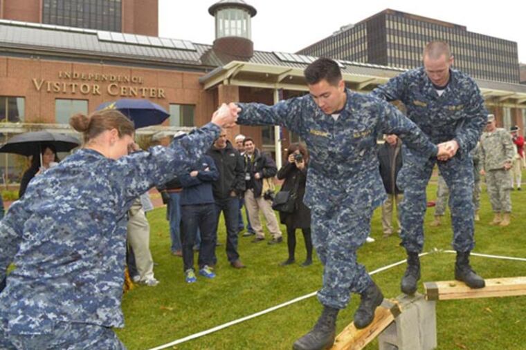 The Army and Navy compete in the annual Patriot Games - a mock military mission outside the Independence Visitors Center on Dec. 7, 2012. (Photos courtesy of Anthony Sinagoga)