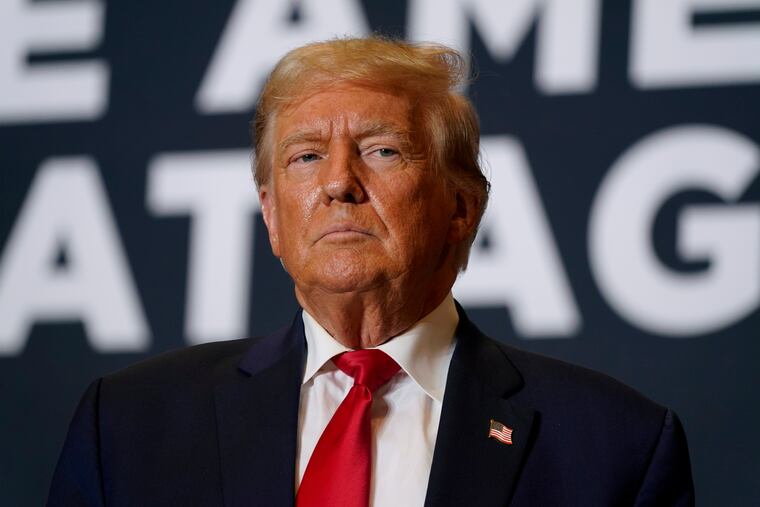 Former President Donald Trump arrives at a rally in Cedar Rapids, Iowa, earlier this month.
