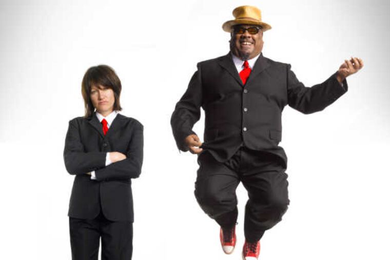 Stew and Heidi jumping. NOTES OF A NATIVE SONG at the Wilma, a fascinating two-hander exploring U.S. popular music.