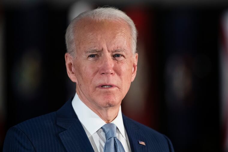Democratic presidential candidate former Vice President Joe Biden speaks to members of the press at the National Constitution Center in March. Biden drew criticism for a comment he made during a radio show that aired Friday saying black voters who back Trump "ain't black."
