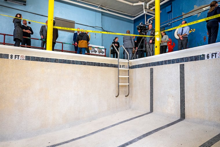 March 4, 2024: Board members, educators, media workers, brewers and guests tour the long-empty swimming pool at the Moorestown Community House.