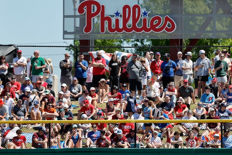 Fans watch the Phillies take on the Detroit Tigers during a spring training game at BayCare Ballpark in Clearwater, Fla., on March 20.