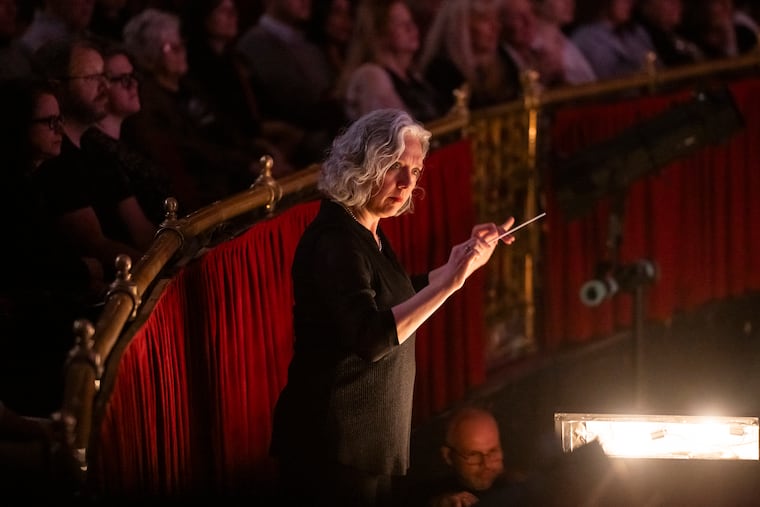 Beatrice Jona Affron, music director and conductor for the Philadelphia Ballet Orchestra, conducts during a performance of "Romeo and Juliet" at the Academy of Music on May 7, 2026. Affron is leaving her role after three decades.