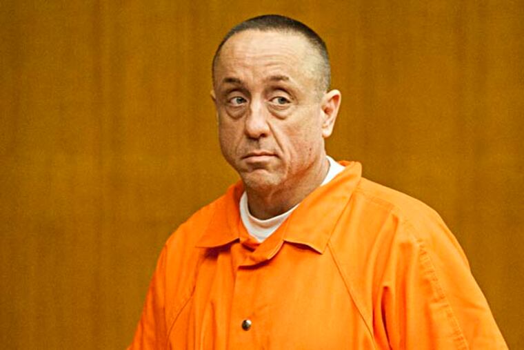 Rev. Michael Fugee makes his first appearance before Judge Patrick Roma Tuesday, May 21, 2013 in Hackensack, N.J. Fugee is charged with contempt of a judicial order to never work with children. Bail for Fugee remains at $25,000. (AP Photo/Northjersey.com, Amy Newman, Pool)