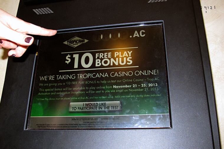 The Tropicana Casino and Resort in Atlantic City NJ is using its player rewards kiosks, including this one shown on Nov. 14, 2013, to register customers interested in participating in a five-day trial period of Internet Gambling in New Jersey beginning Nov. 21. The technology designed to verify that people gambling online in New Jersey are truly within the state’s borders actually may shut some of them out of the action. (AP Photo/Wayne Parry)