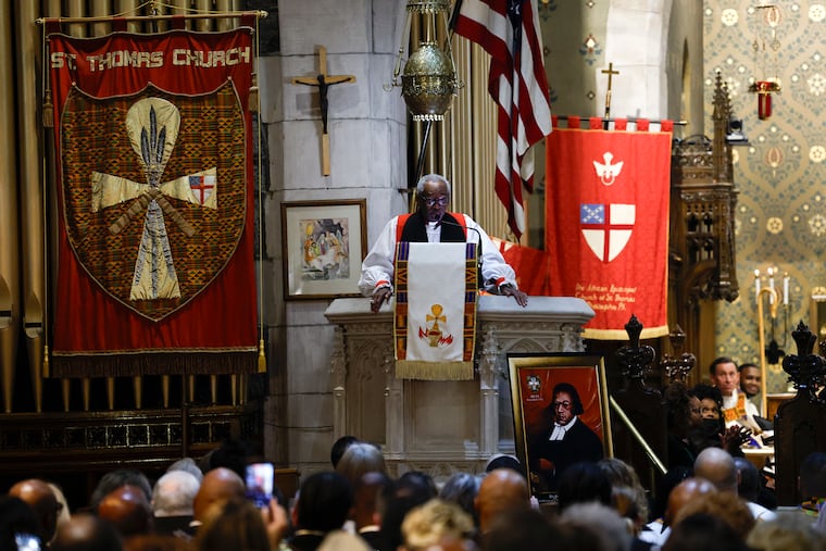 Rt. Rev. Michael B. Curry welcomes the congregation at the African Episcopal Church of St. Thomas in honor of the legacy of its founder, Rev. Absalom Jones on Sunday, Feb. 15, 2026. Curry provided the sermon during a program in the celebration of the life and ministry of Jones.