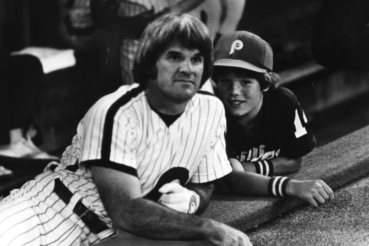 Pete Rose and his son, Petey, at Veterans Stadium in 1981.