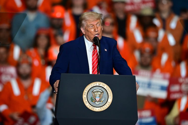 President Donald Trump speaks at U.S. Steel Mon Valley Works-Irvin Plant on Friday in West Mifflin, Pa.