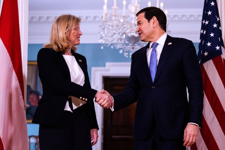 Secretary of State Marco Rubio arrives with Austrian Foreign Minister Beate Meinl-Reisinger, to the Treaty Room at the State Department, Tuesday, Aug. 11, 2026, in Washington. Rubio held a call with her this week that reportedly was related to efforts to end the war in Iran.