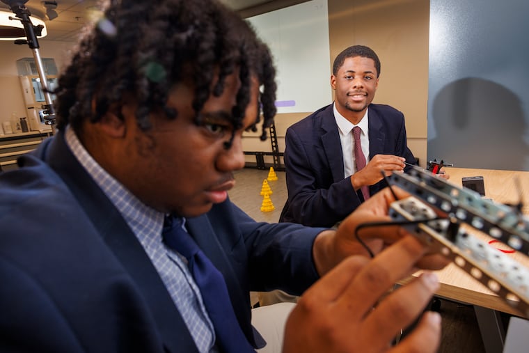 Senior Silas Griffin attends his robotics class at St. Joseph's Preparatory School. With a 3.9 GPA, Griffin aspires to attend Princeton or the Massachusetts Institute of Technology and become an environmental engineer, focusing on renewable and cleaner energy. He also heads the school's African American and Latino Culture Club.
