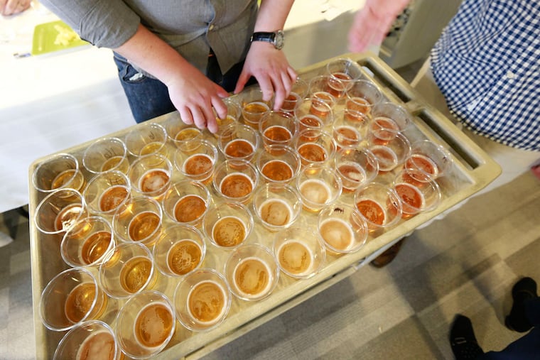 Beers were served to the judges in clear cups, marked only with a coded number, for the blind tasting.