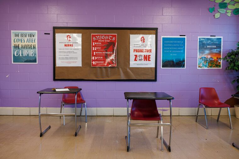 Reflection room for students at Strawberry Mansion High School in Philadelphia on Wednesday, March 8, 2023.