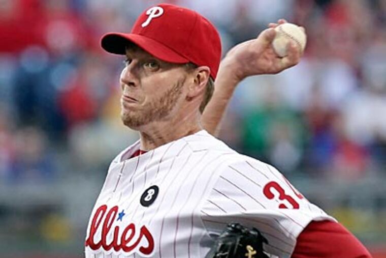 Roy Halladay pitched seven innings, allowed two earned runs, and struck out 10 on Thursday. (Steven M. Falk/Staff Photographer)