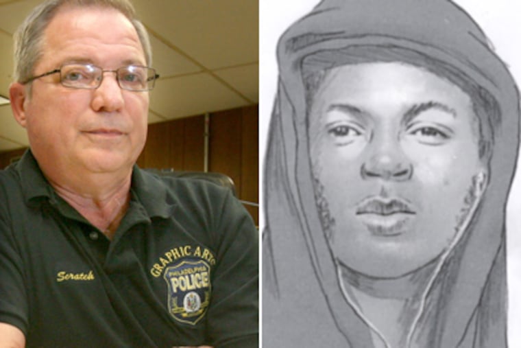 Forensic illustrator Roderick Scratchard (left) drew the composite of the Kensington strangler (right). (Charles Fox / Staff Photographer)